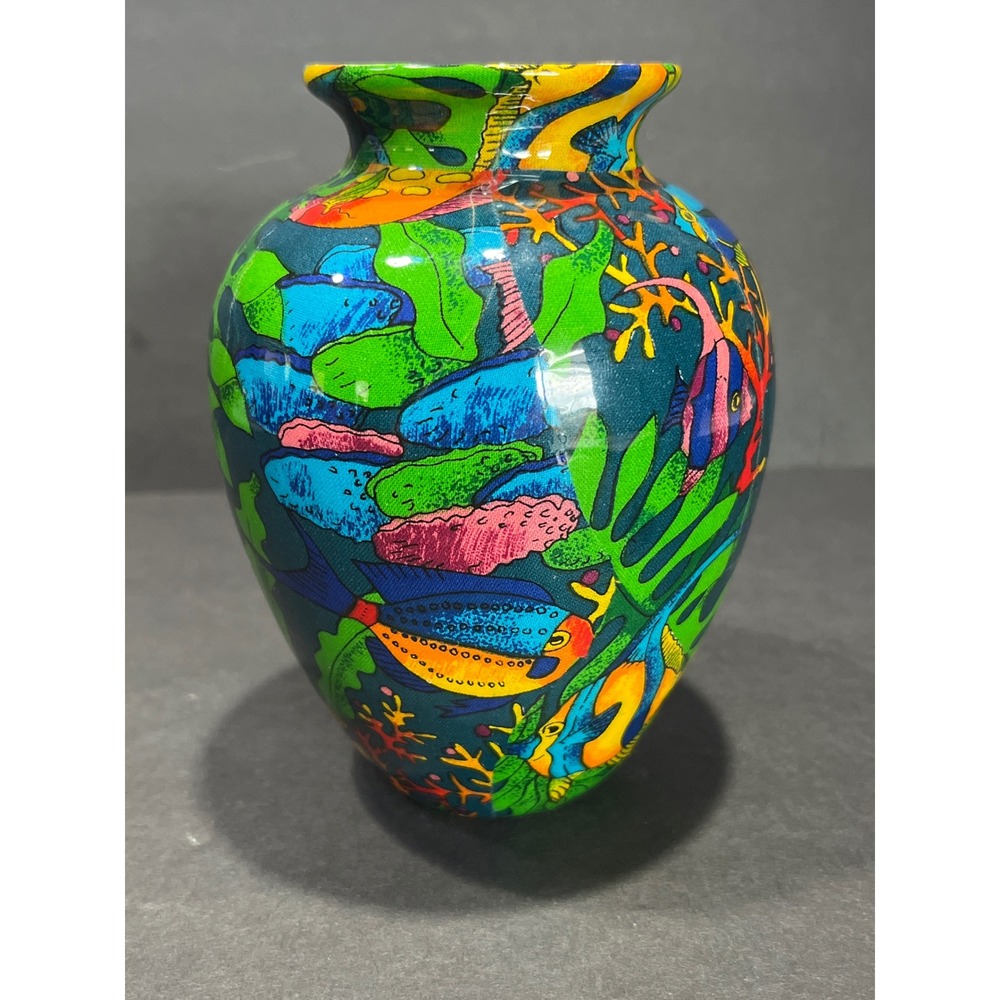 Colorful Tropical Fish Ceramic Bud Vase Coastal Coral Reef Decor 5.5 Inch